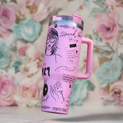 Taylor Swift Inspired Stainless Steel Tumbler | Insulated Leak-Resistant Design | Custom Lyrics & Sketches | Double-Wall Vacuum Sealed | Durable & Rust-Resistant | Ergonomic Handle | Dishwasher Safe | Travel Friendly