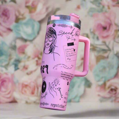 Taylor Swift Inspired Stainless Steel Tumbler | Insulated Leak-Resistant Design | Custom Lyrics & Sketches | Double-Wall Vacuum Sealed | Durable & Rust-Resistant | Ergonomic Handle | Dishwasher Safe | Travel Friendly