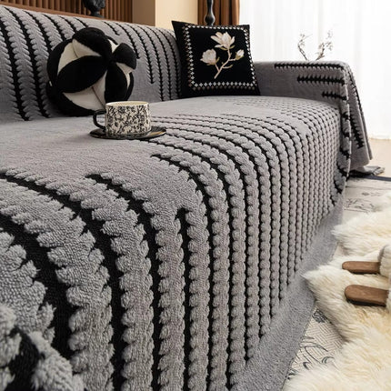 Plush Microfiber Tufted Sofa Protector | Vintage-Inspired | Thick & Warm | Non-Slip Grip | Machine Washable | Fits Sofas, Loveseats, Sectionals | Adds Comfort & Style | Symmetrical Linear Pattern