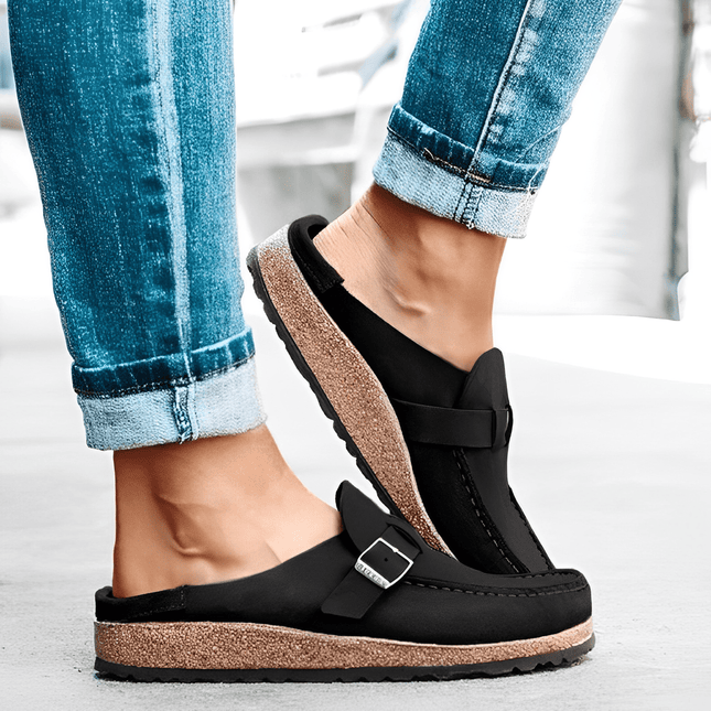 Vintage Suede Leather Mules | Open Toe | Buckle Closure | Casual Summer Footwear | Comfortable Absorbent Sole | Women's Sizes EU 35-43 | Perfect for Spring and Summer Outfits