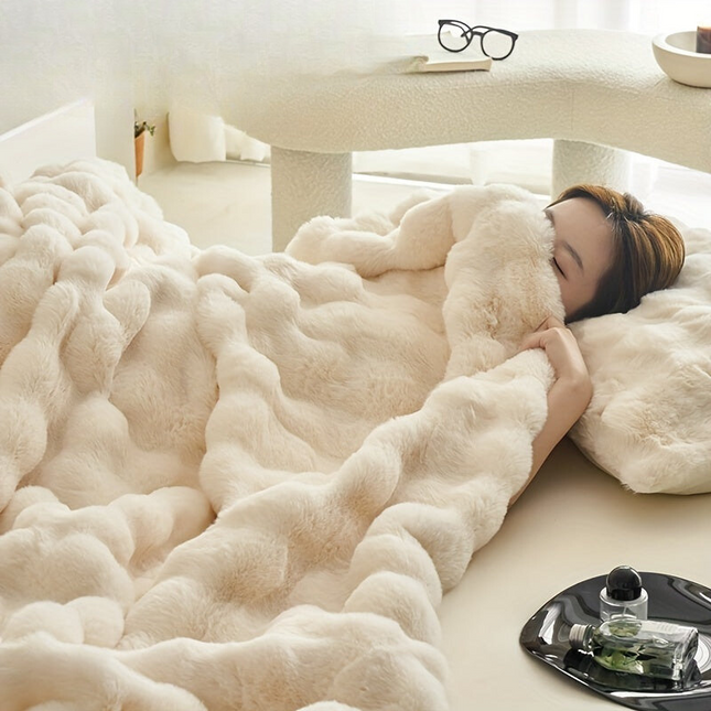 Double-Sided Faux Rabbit Fleece Blanket | Soft Plush Comfort for Bedroom, Living Room & Travel | Cozy All-Season Use