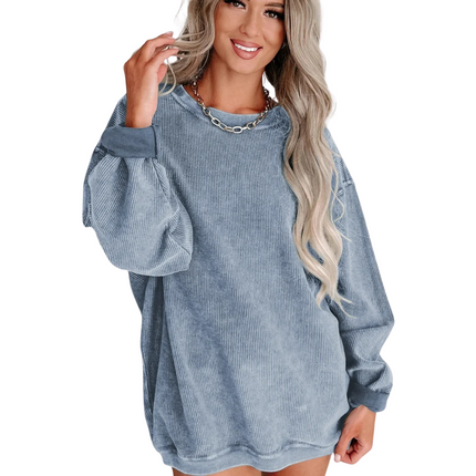 JATE | Women's Corduroy Pullover | Oversized Casual Crewneck | Adjustable Drawstring Hem | Soft Comfortable Fabric