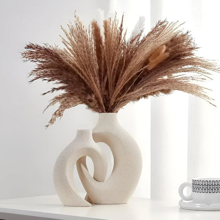 Scandinavian-Inspired Unity Vase Duo | Interlocking Ceramic Design | Modern Minimalist Decor for Lounge or Tabletop | Sustainable Materials | Includes Large and Small Vase | Timeless Neutral Tones