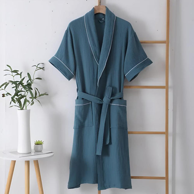 Unisex Cotton Short Sleeve Robe | Lightweight Double-Layer Gauze | Breathable & Soft | Machine Washable | Perfect for Lounging & Relaxation | Sizes M-XL | Ideal Gift for Special Occasions