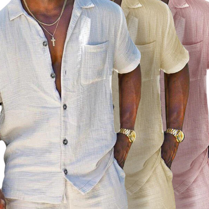 Men's Button-Up Shirt & Trousers Set | Relaxed Fit | Cool Comfort Fabric | Neutral & Earthy Tones | Effortless Summer Style | Men's Casual or Beachwear | Sizes 3XS-XL