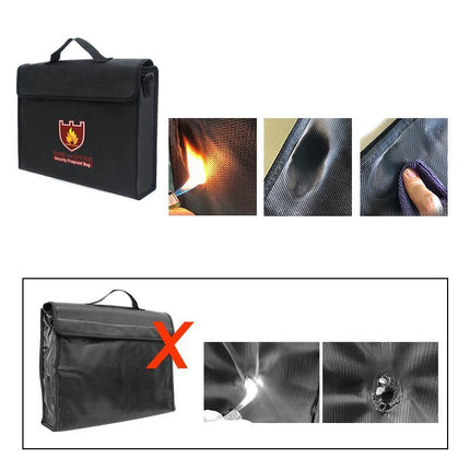 Fire-Resistant Document Folder | Silicone Coated Fiberglass | Double-Layered Closure | 15-Inch Opening | Water-Repellent | Adjustable Strap | Black | 38x28x7.5cm | Protects Up to 2000°F