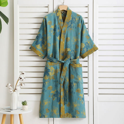 Pure Cotton Retro Print Bathrobe | Double Gauze Layer | Breathable & Stylish | Soft Lightweight Summer Wear