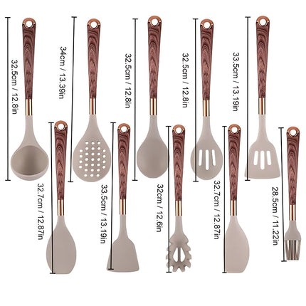 Luxe Silicone Utensils Set | 10 Pieces | Heat-Resistant | Ergonomic Handles | Easy-to-Clean Kitchen Tools | High-Quality Silicone | Stirring, Flipping, Serving | Dishwasher Safe | Modern Cooking Essentials