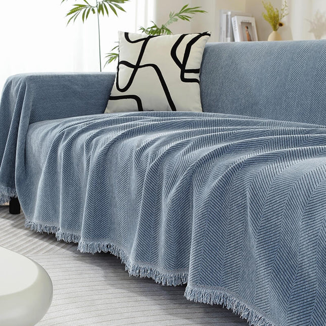 Herringbone Tassel | Soft Sofa Cover | Anti-Scratch Pet Friendly | Elegant Home Decor | Easy to Setup | Machine Washable | Luxurious Blanket Couch Protector | Versatile Style