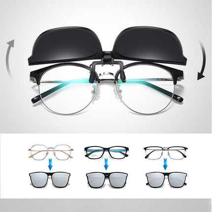 Polarized Clip-On Sunglasses | UV400 Lens | Lightweight Magnesium Alloy | Reduces Eye Strain | Flip-Up Design | Multilayer Coatings | Scratch-Resistant | Compact and Easy to Attach | Various Colors