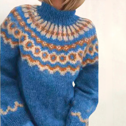 Else Women's Turtleneck Sweater | Warm Knit Geometric Pattern | Elegant Loose Fit for Office & Casual | Soft Durable Material