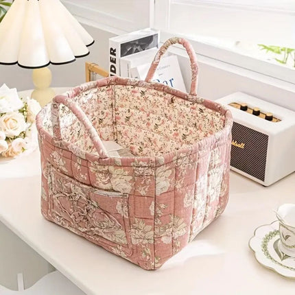 Charming Country-Style Floral Canvas Storage Basket | Organize Essentials with Durable, Lightweight Design | Perfect for Clothes, Shoes, and Accessories | Elegant, Practical Home Addition