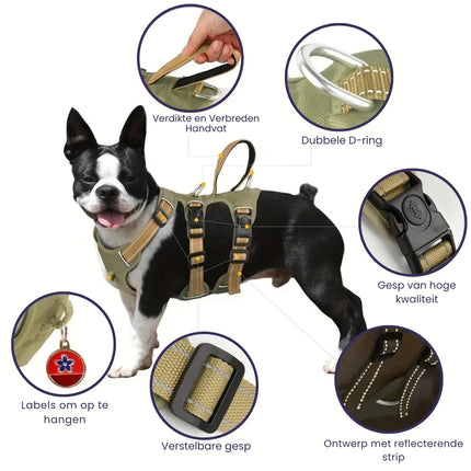Padded Reflective Dog Harness with 3 Secure Points | Buckle Closure | Halter Control | Easy-On Comfort | Available in Khaki & Red | Sizes S to XL | Nylon Material | Ideal for Pit Bulls & Other Breeds
