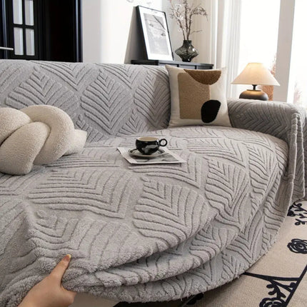 Elegant Herringbone Leaf Fleece Sofa Protector | Plush Cotton-Polyester Blend | Non-Slip, Machine Washable | Fits 2-4 Seat Sofas | Pet-Friendly Sofa Cover