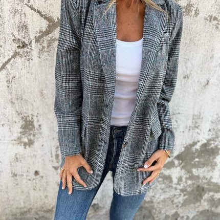 Danaya™ Women’s Tailored Checked Blazer | Cotton Polyester Blend | Warm Winter Coat | Classic Pattern | Business Casual Women's Jacket