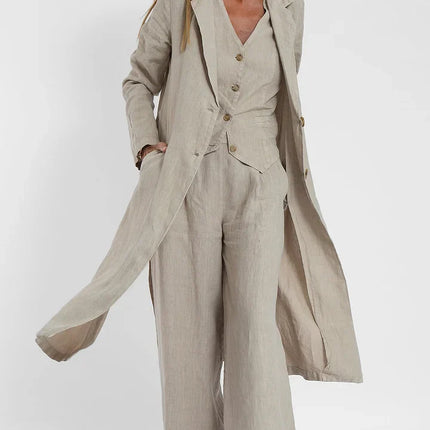 Solid Two-Piece Women's Set | Sleeveless V-Neck Gilet & Pants | Versatile Summer Outfit | Neutral Colors | S-2XL | Timeless Design