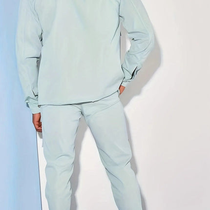 Heren Casual Twee-delige Set, Basic Stijl, Beige Werkjas En Joggingbroek Combo Met Meerdere Zakken, Comfortabele Pasvorm, Voor Lente Herfst Winter - Visconte