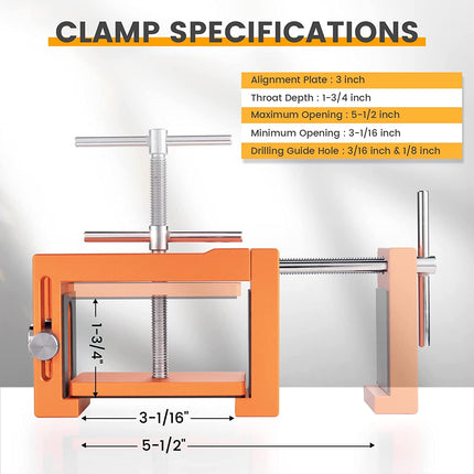 Professional Cabinetry Clamps | Aluminum Alloy Body | Stainless Steel Rods | Two Interchangeable Drill Guides | Quick Cabinet Face Frame Installation | Rubber Protection Pads | CNC Anodized Surface