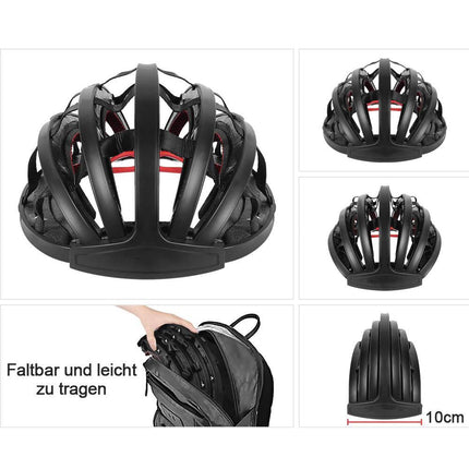 Foldable Cycling Helmet | Compact Design | EPS Lining | ABS Shell | 30 Ventilation Openings | Adjustable Fit | High Performance Padding | Adult Size 22-24 Inches | Black, White | Lightweight 225g