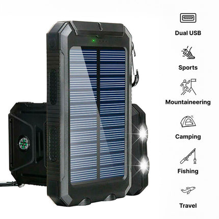 Solar Power Bank | 500,000mAh Capacity | Waterproof IP44 | Dual USB Ports | LED Flashlight | Lightweight Portable Charger | Smart Protection | Universal Charging for Devices