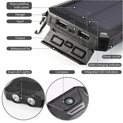 Solar Power Bank | 500,000mAh Capacity | Waterproof IP44 | Dual USB Ports | LED Flashlight | Lightweight Portable Charger | Smart Protection | Universal Charging for Devices