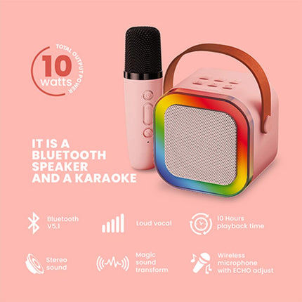 Portable Bluetooth Karaoke Speaker | Wireless Microphone | Compact & Powerful Audio | RGB LED Lights | Voice-Changing Modes | TF Card & USB Compatible | 2000mAh Battery | 3-4 Hours Playtime | Easy Connection