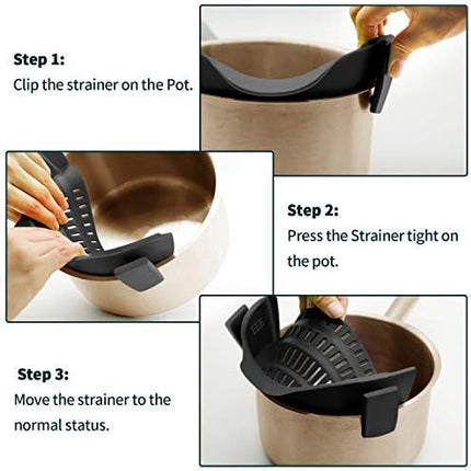 Silicone Clip-On Strainer | Heat-Resistant Snap-On Design | Fits All Pots, Pans & Bowls | Compact & Easy Storage | Durable Kitchen Gadget | Dishwasher Safe | Innovative Straining Solution