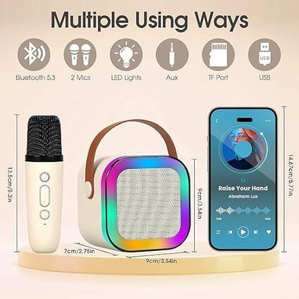 Portable Bluetooth Karaoke Speaker | Wireless Microphone | Compact & Powerful Audio | RGB LED Lights | Voice-Changing Modes | TF Card & USB Compatible | 2000mAh Battery | 3-4 Hours Playtime | Easy Connection