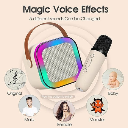 Portable Bluetooth Karaoke Speaker | Wireless Microphone | Compact & Powerful Audio | RGB LED Lights | Voice-Changing Modes | TF Card & USB Compatible | 2000mAh Battery | 3-4 Hours Playtime | Easy Connection