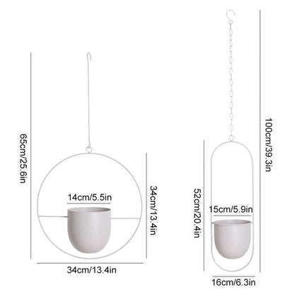 Durable Halo Iron Hanging Planter | Inky Black or Gold | Circular or Oblong Shape | Modern Indoor/Outdoor Decor | Includes Metal Chain & Hardware | Minimalist Design for Plants