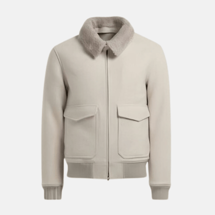 Stylish Winter Ensemble for Men | Luxurious Suede Outerwear | Merino Wool Sweater | Slim-Cut Trousers | High Suede Loafers | Essential Beige/White | Puento Fortade - TP 33