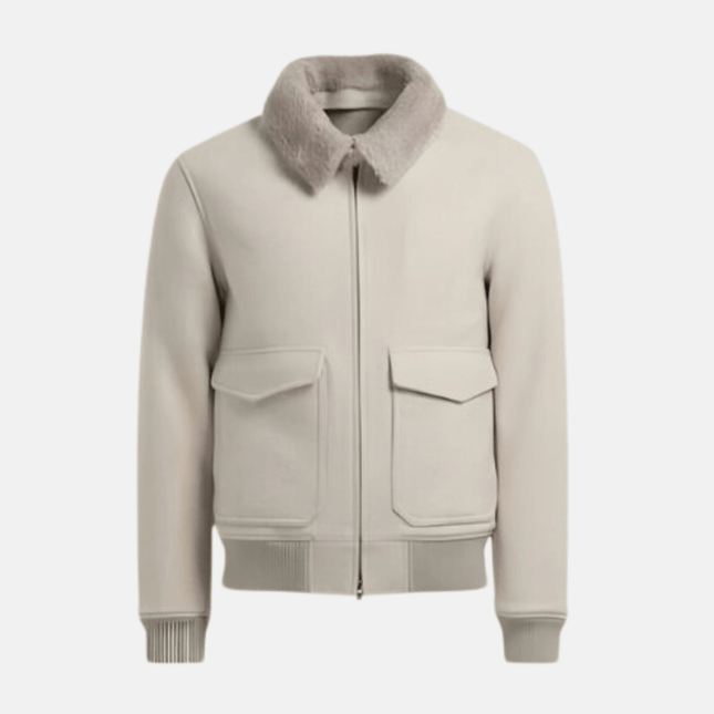 Stylish Winter Ensemble for Men | Luxurious Suede Outerwear | Merino Wool Sweater | Slim-Cut Trousers | High Suede Loafers | Essential Beige/White | Puento Fortade - TP 33