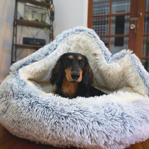 Cozycave | Soft Plush Calming Pet Retreat Bed | Non-Slip Base | Anxiety Relief | Snuggle and Sleep Comfortably | Supportive Cushion | For Dogs Who Love to Dig | Cozy Safe Space | Warm and Secure Design