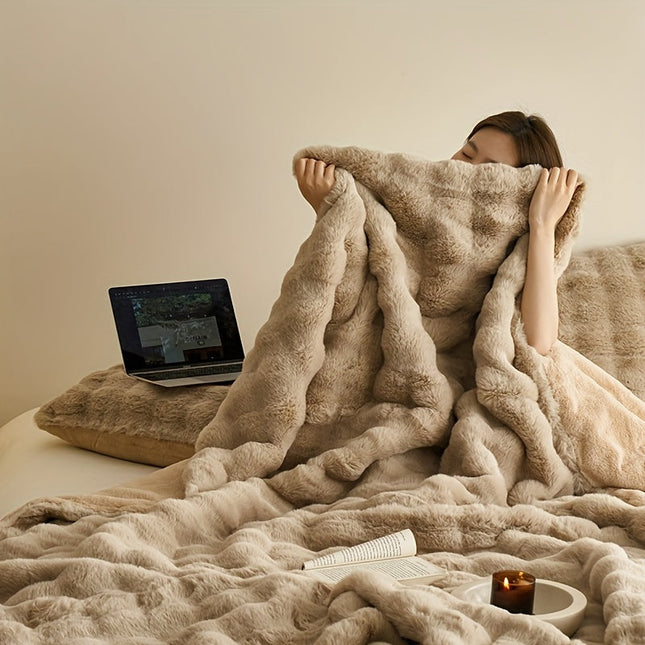 Double-Sided Faux Rabbit Fleece Blanket | Soft Plush Comfort for Bedroom, Living Room & Travel | Cozy All-Season Use