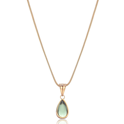 Elena Olive Necklace | Gold-Tone Plated Finish | Stainless Steel with PVD Coating | 35+5 cm Adjustable Length | Water-Resistant | Hypoallergenic | Scratch-Resistant | Jewelry for Women