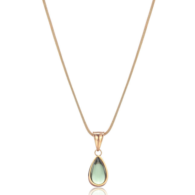 Elena Olive Necklace | Gold-Tone Plated Finish | Stainless Steel with PVD Coating | 35+5 cm Adjustable Length | Water-Resistant | Hypoallergenic | Scratch-Resistant | Jewelry for Women