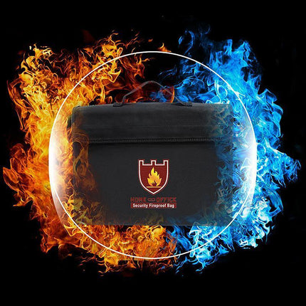 Fire-Resistant Document Folder | Silicone Coated Fiberglass | Double-Layered Closure | 15-Inch Opening | Water-Repellent | Adjustable Strap | Black | 38x28x7.5cm | Protects Up to 2000°F