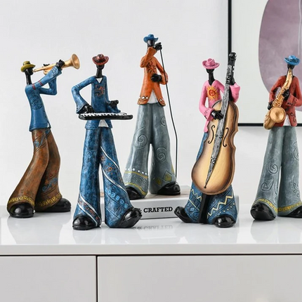 Band Art Sculpture | Hand-Painted Resin Musician Figurines | Unique Home Decor | Collectible Statue | Gifts for Fans | Vintage-Style Design | Singer, Guitar, Piano, Saxophone, Trumpet