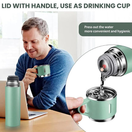 Stainless Steel 500ml Insulated Thermal Mug | Double-Walled Vacuum | 3 in 1 Set | Keeps Drinks Hot or Cold for 12 Hours | Includes Convenient Drinking Cup | Rust-Proof and Leak-Proof Design | Ideal for Travel & Daily Use