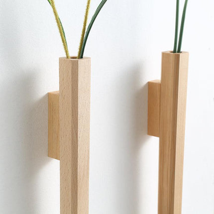 Handcrafted Wooden Spear Wall Vase | Rustic Decor | Includes Watertight Glass Vial | Available in Beech and Walnut | Includes Wall Mount Kit | H 41 cm x W 3.5 cm | Perfect for Flowers or Decorative Items