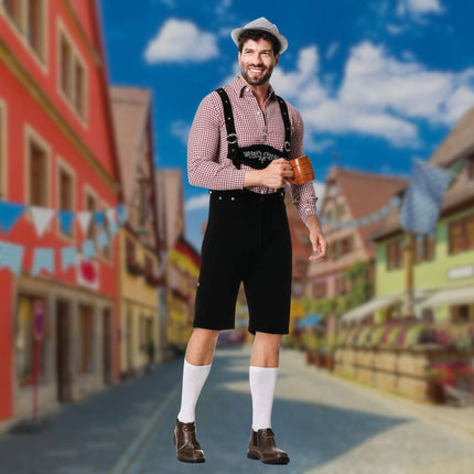 Hugo Men's Traditional Bavarian Lederhosen Outfit | Three-Piece Oktoberfest Attire with Leather Suspenders & Embroidery