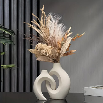 Scandinavian-Inspired Unity Vase Duo | Interlocking Ceramic Design | Modern Minimalist Decor for Lounge or Tabletop | Sustainable Materials | Includes Large and Small Vase | Timeless Neutral Tones