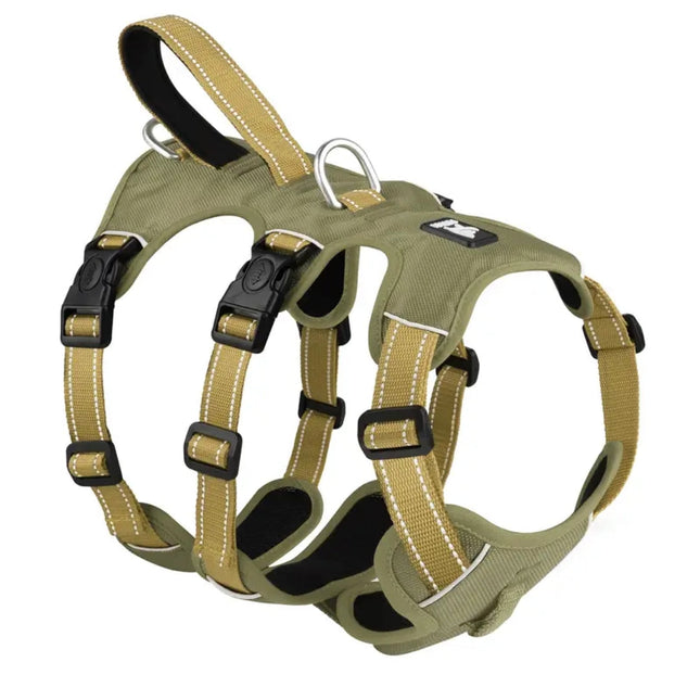 Padded Reflective Dog Harness with 3 Secure Points | Buckle Closure | Halter Control | Easy-On Comfort | Available in Khaki & Red | Sizes S to XL | Nylon Material | Ideal for Pit Bulls & Other Breeds