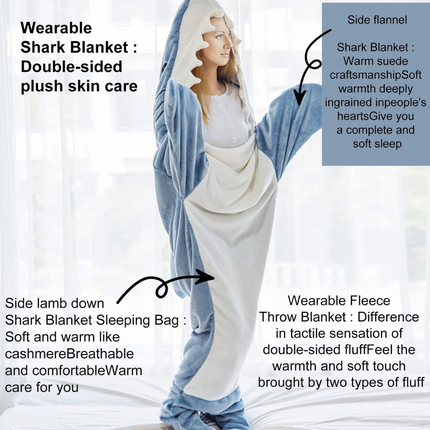 Wearable Shark Blanket | Soft Flannel Fleece | Realistic Design | Egyptian Cotton | Full-Body Cozy Snuggle | Five Sizes for All Ages | Perfect Gift for Sleepovers, Camping & More | Double-Sided Plush Warmth