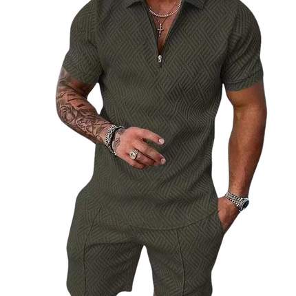 Men's Summer Set | Polo Shirt with Zip-Up | Matching Shorts | Classic Fit | Neutral Colors | Cotton-Polyester Blend | Sizes S-4XL | Comfortable and Stylish