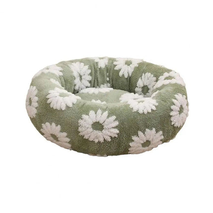 Plush Cozy Round Bed | Calming Donut Design | Anti-Slip Base | Sherpa Fabric | Ideal for Small Dogs & Cats | Supports Head & Neck | Washable Cover | 20"x20" | Perfect Pet Retreat | Up to 15 lbs