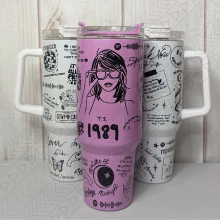 Taylor Swift Inspired Stainless Steel Tumbler | Insulated Leak-Resistant Design | Custom Lyrics & Sketches | Double-Wall Vacuum Sealed | Durable & Rust-Resistant | Ergonomic Handle | Dishwasher Safe | Travel Friendly