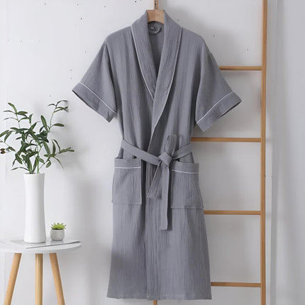 Unisex Cotton Short Sleeve Robe | Lightweight Double-Layer Gauze | Breathable & Soft | Machine Washable | Perfect for Lounging & Relaxation | Sizes M-XL | Ideal Gift for Special Occasions