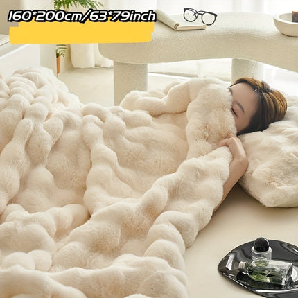 Double-Sided Faux Rabbit Fleece Blanket | Soft Plush Comfort for Bedroom, Living Room & Travel | Cozy All-Season Use
