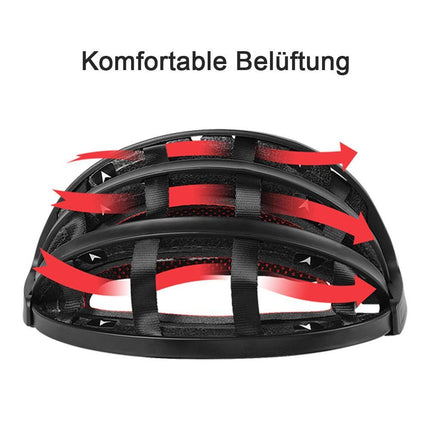 Foldable Cycling Helmet | Compact Design | EPS Lining | ABS Shell | 30 Ventilation Openings | Adjustable Fit | High Performance Padding | Adult Size 22-24 Inches | Black, White | Lightweight 225g